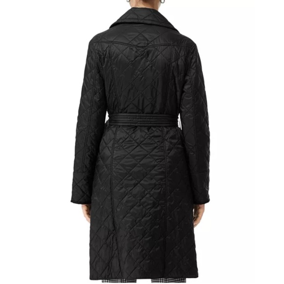 Burberry Quilted Double-Breasted Belted Trench Jacket Black Womens XS - Picture 16 of 17